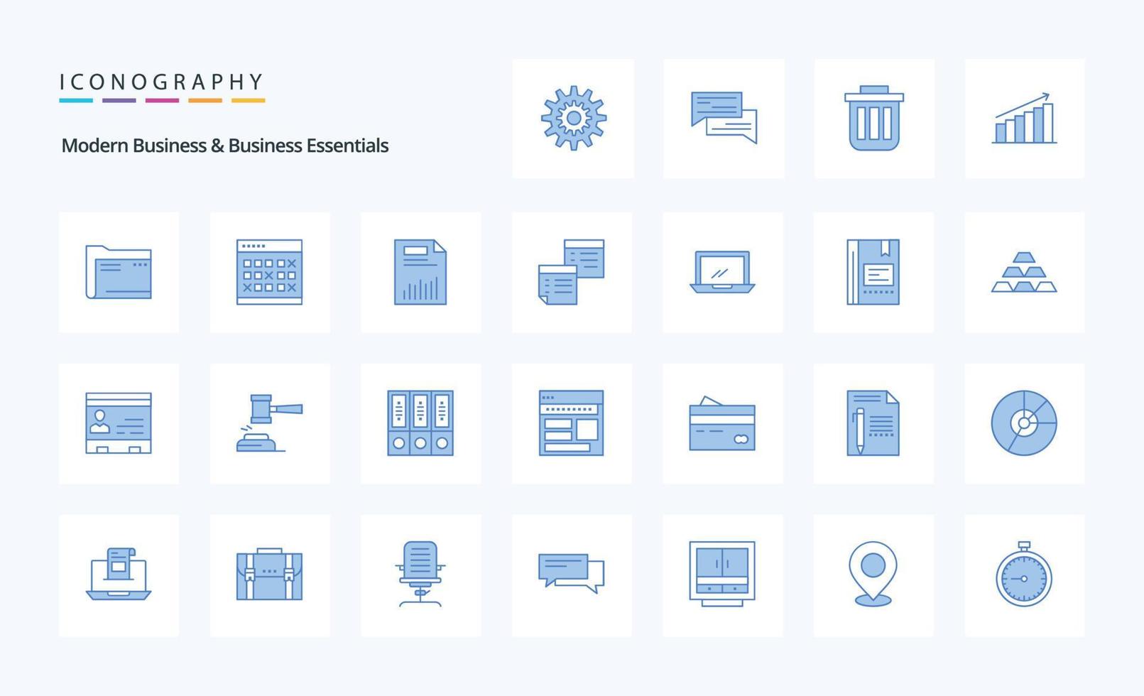 25 pacotes de ícones azuis essenciais para negócios e negócios modernos vetor