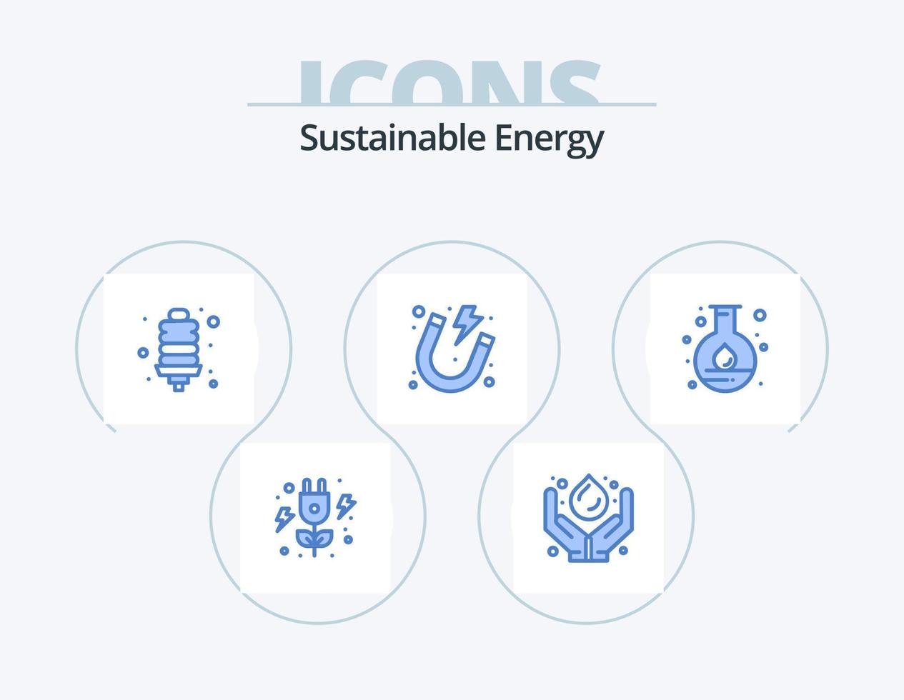 design de ícones do pacote de 5 ícones azuis de energia sustentável. frasco. magnético. lâmpada. poder. eletricidade vetor