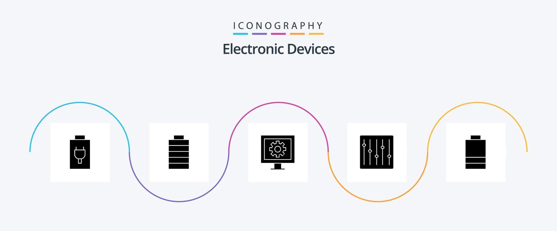 pacote de ícones de glifo 5 de dispositivos, incluindo . elétrico. televisão. bateria. dj vetor