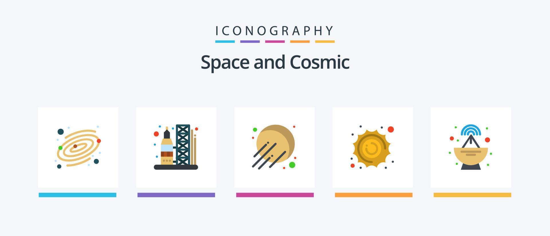 pacote de ícones do espaço plano 5, incluindo . radar. espaço. antena. planeta. design de ícones criativos vetor