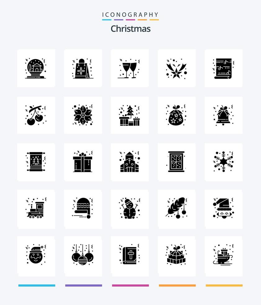 pacote de ícone preto sólido de 25 glifos de natal criativo, como engraçado. estrela. compras. caído. vinho vetor