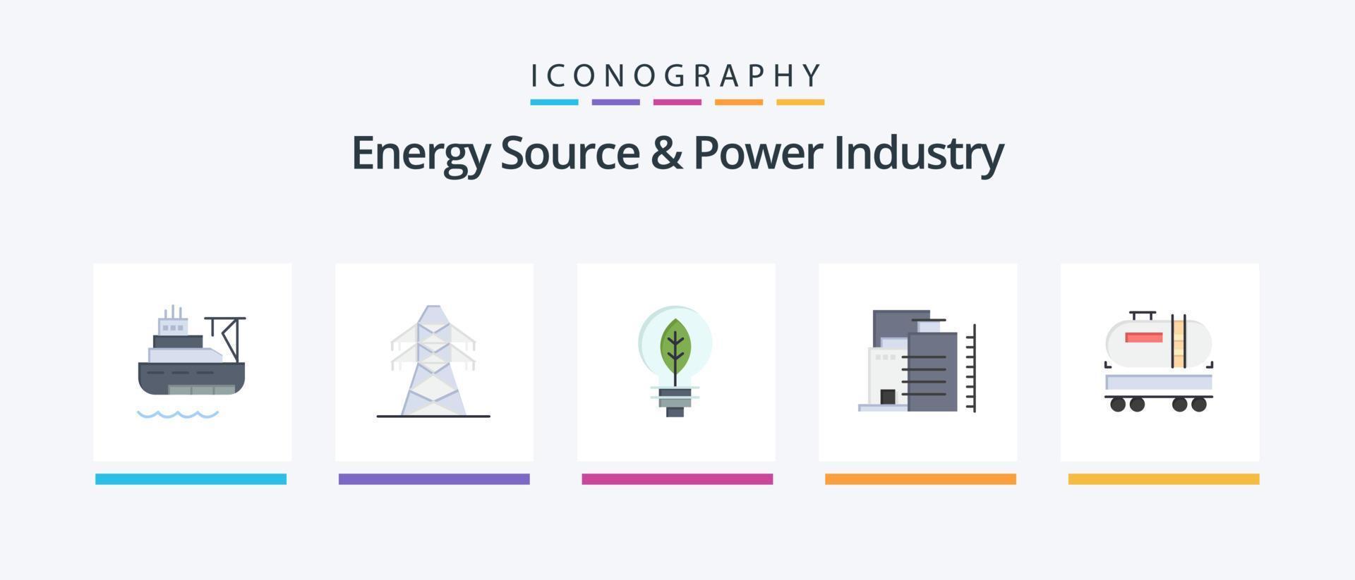 fonte de energia e pacote de ícones plano 5 da indústria de energia, incluindo dumper. indústria. natureza. fábrica. prédio. design de ícones criativos vetor