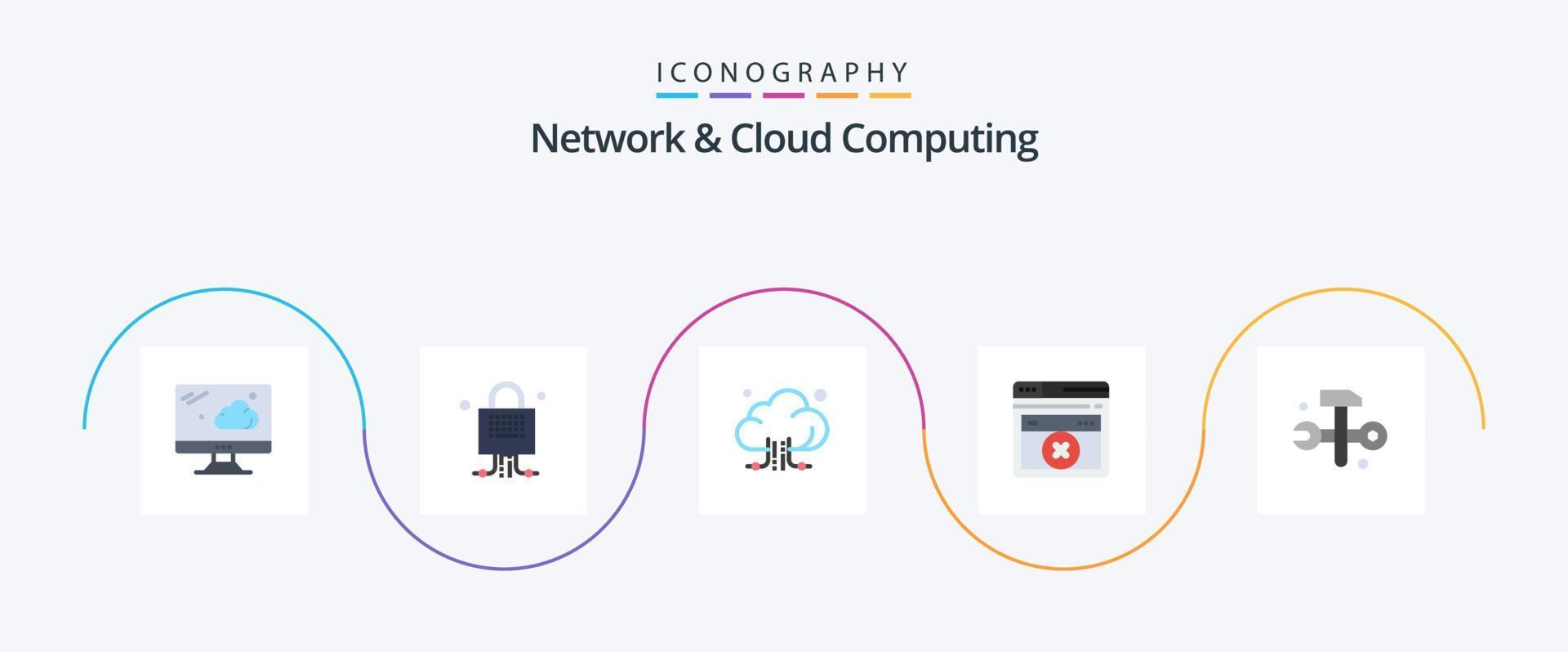 pacote de ícones de 5 planos de rede e computação em nuvem, incluindo soluções de TI. bancos de dados. conexão. Informática. rede vetor