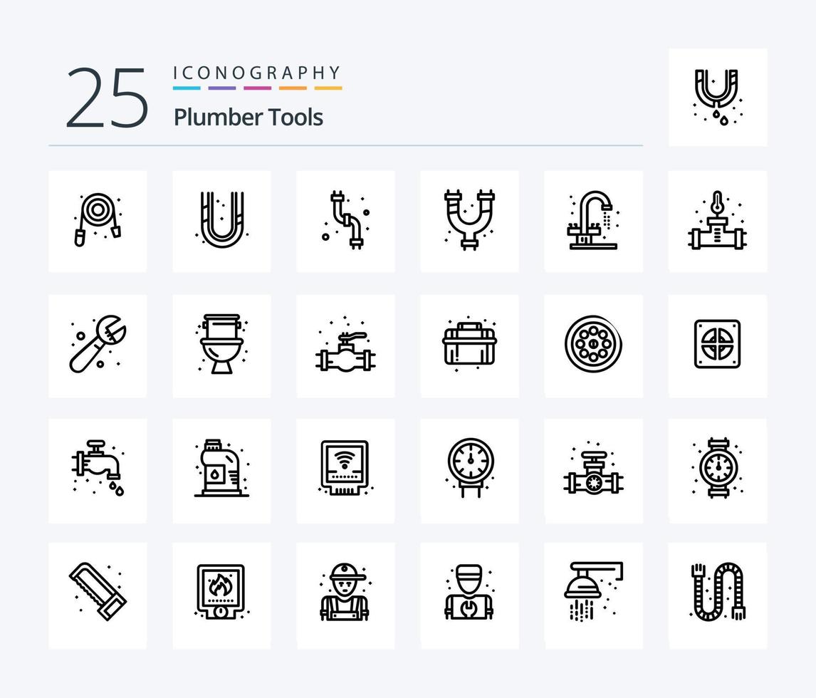 pacote de ícones de 25 linhas de encanador, incluindo encanador. temperatura. banheiro. encanamento. cano vetor