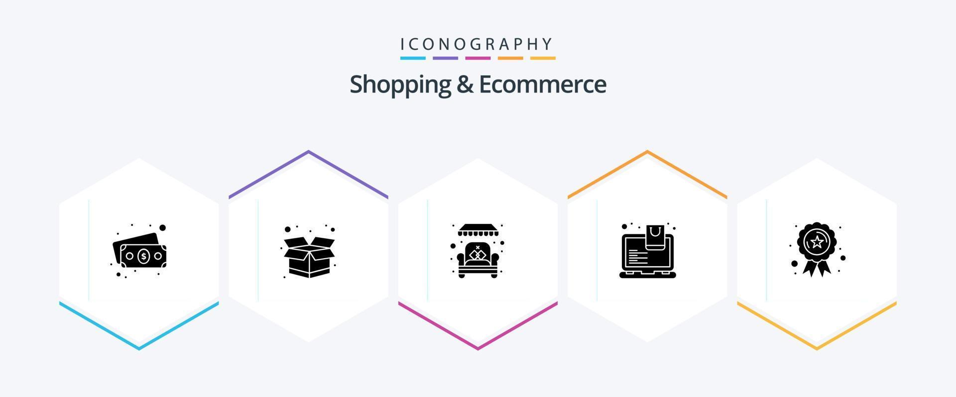 pacote de ícones de 25 glifos para compras e comércio eletrônico, incluindo estrela. medalha. comprar. fita. loja vetor
