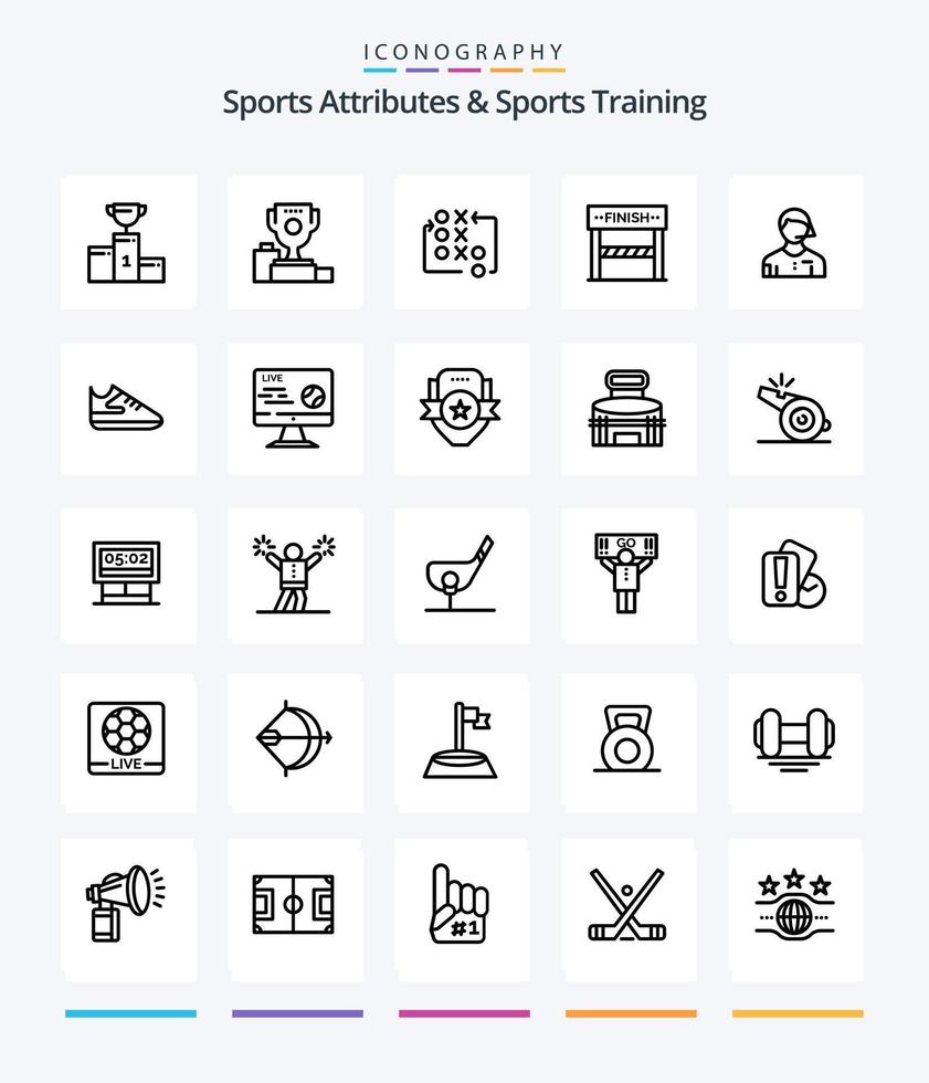 atributos esportivos criativos e pacote de ícones de contorno de treinamento esportivo 25, como juiz de linha. futebol. tática. árbitro. esporte vetor