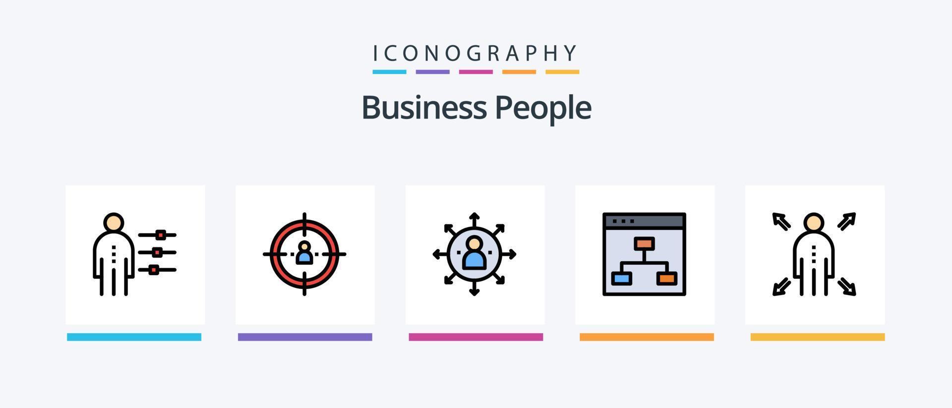 a linha de pessoas de negócios preencheu o pacote de 5 ícones, incluindo o funcionário. habilidades. otimização. compartilhar. pessoas. design de ícones criativos vetor