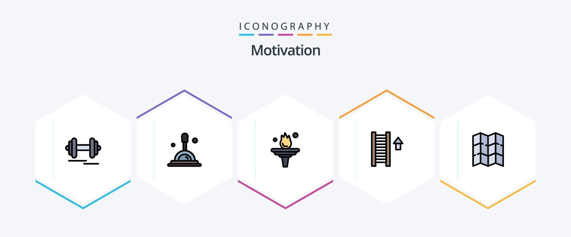 motivação 25 pacote de ícones de linha preenchida, incluindo motivação. mapa. Educação. seta. escada vetor