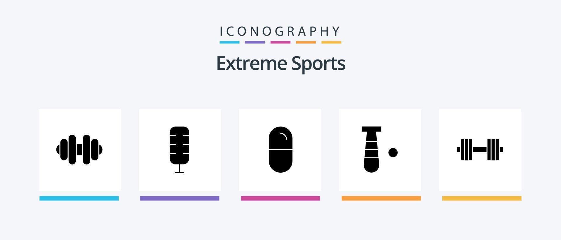 pacote de ícones do glyph 5 do esporte, incluindo . academia. comprimidos. halteres. esporte. design de ícones criativos vetor