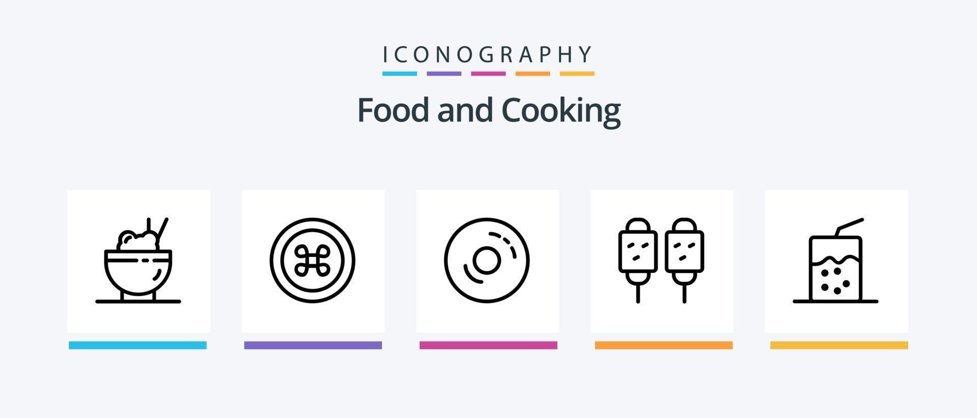 pacote de ícones da linha de alimentos 5, incluindo . xícara. salsicha. comida. design de ícones criativos vetor