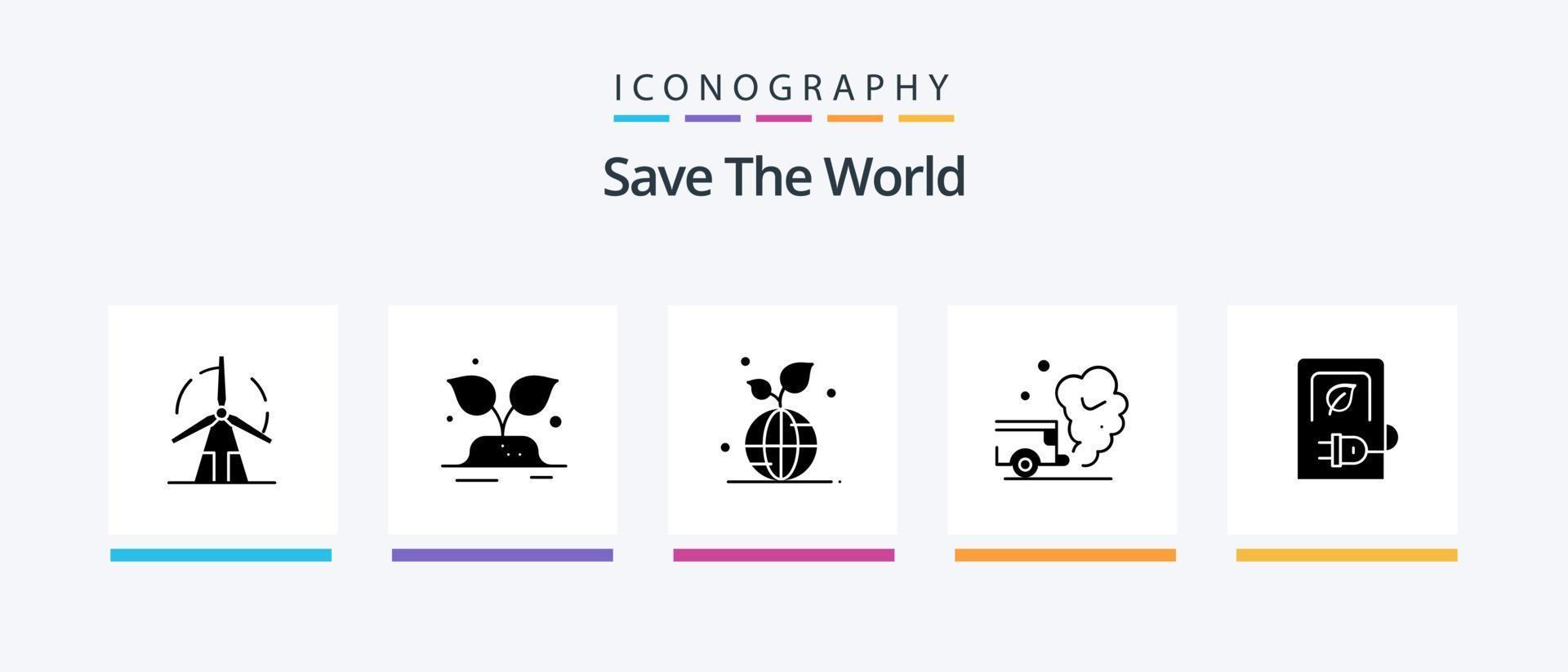 salve o pacote de ícones do mundo glifo 5, incluindo poluição. carro. salvar. ar. salvar. design de ícones criativos vetor