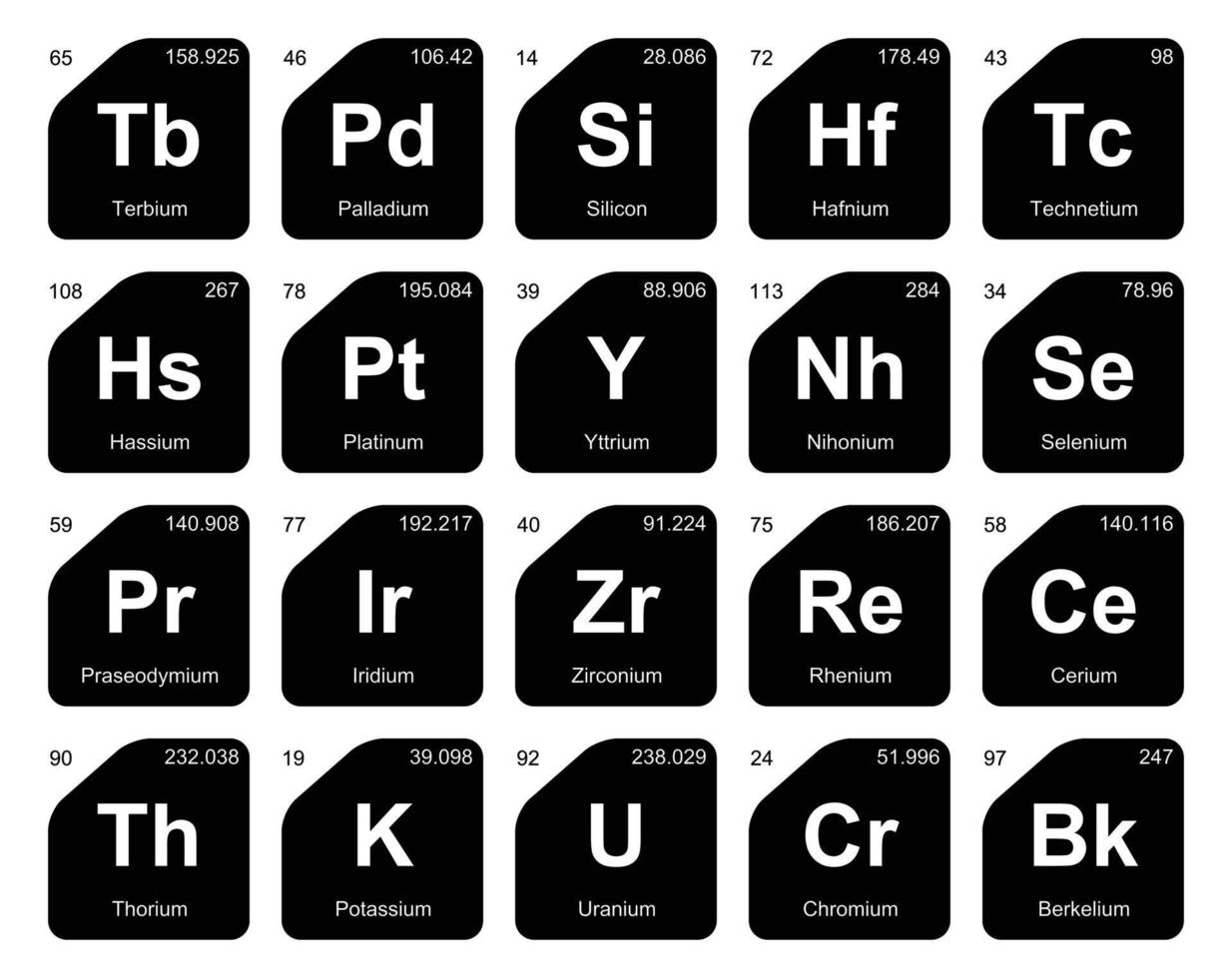 20 tabela periódica do design do pacote de ícones de elementos vetor