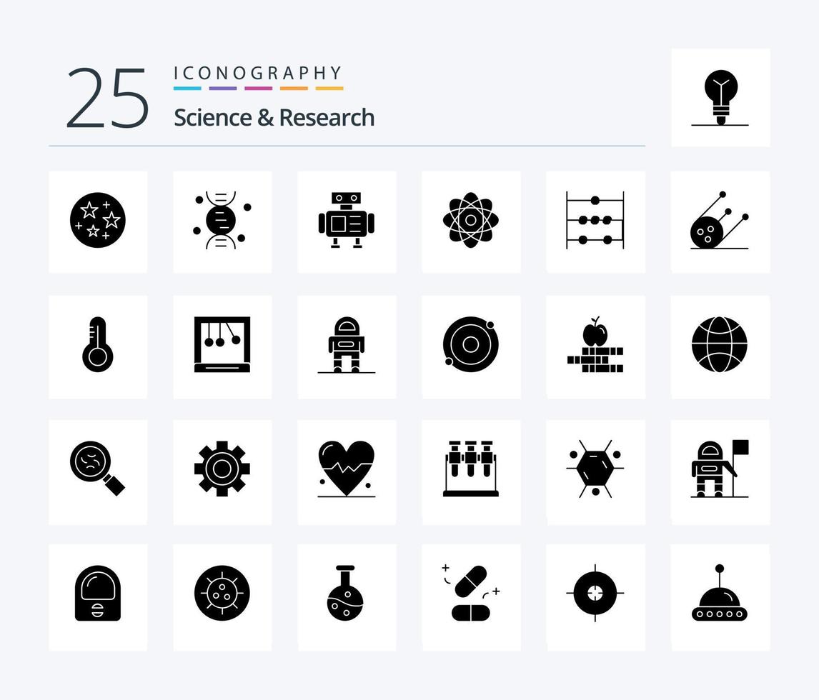 ciência 25 pacote de ícones de glifos sólidos, incluindo espaço. Ciência. brinquedo. Ciência. ábaco vetor