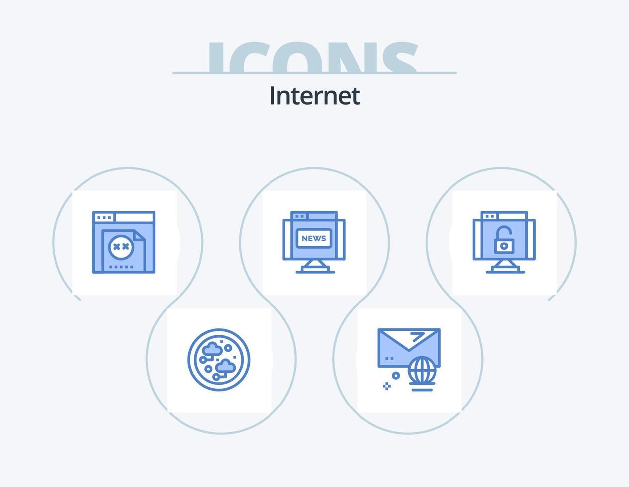 ícone azul da internet pack 5 design de ícone. proteger. dados. erro. notícias. interface vetor