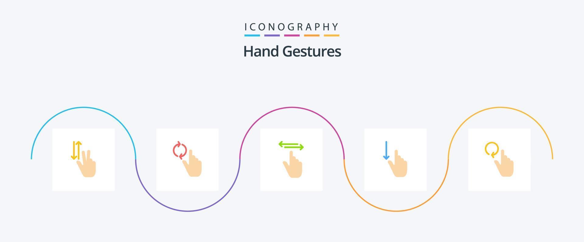 gestos de mão flat 5 icon pack incluindo gestos. dedo. gesto. abaixo. esquerda vetor