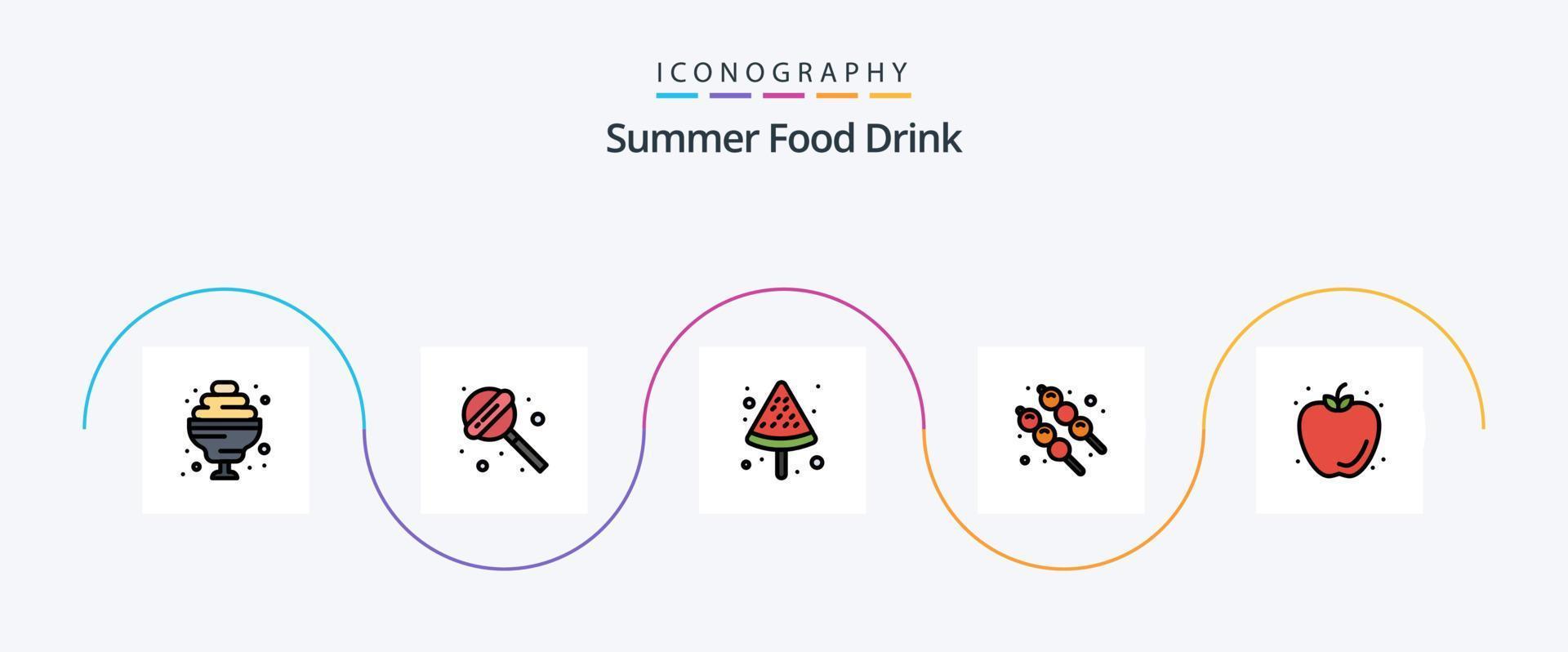 linha de bebida de comida de verão cheia de pacote de ícones plana 5 incluindo . verão. verão. maçã. comida vetor