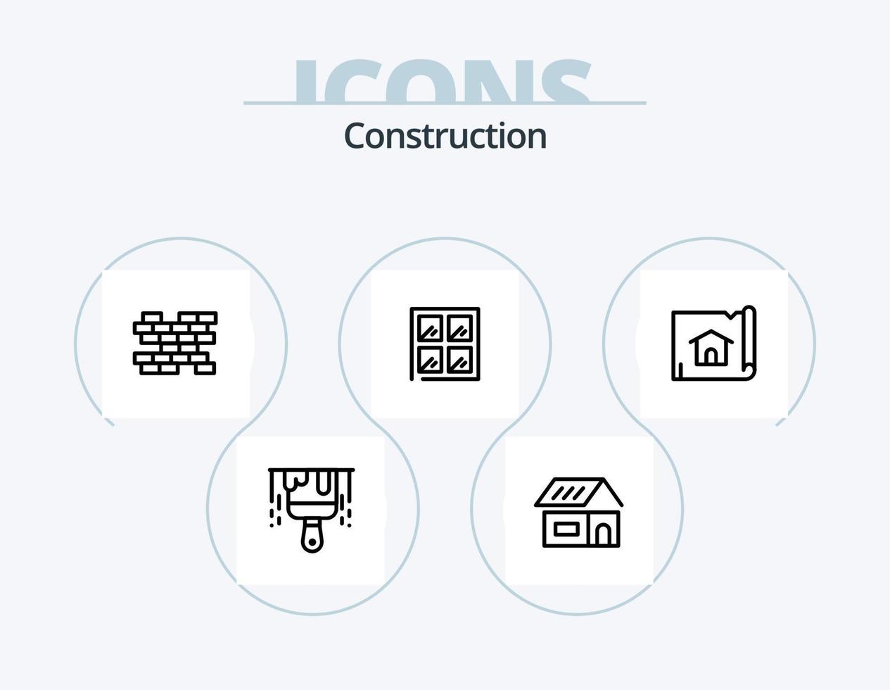 design de ícone do pacote de 5 ícones de linha de construção. pintura. escovar. construir. governante. metro vetor