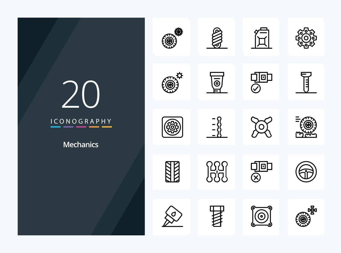 20 ícone de contorno de mecânica para apresentação vetor
