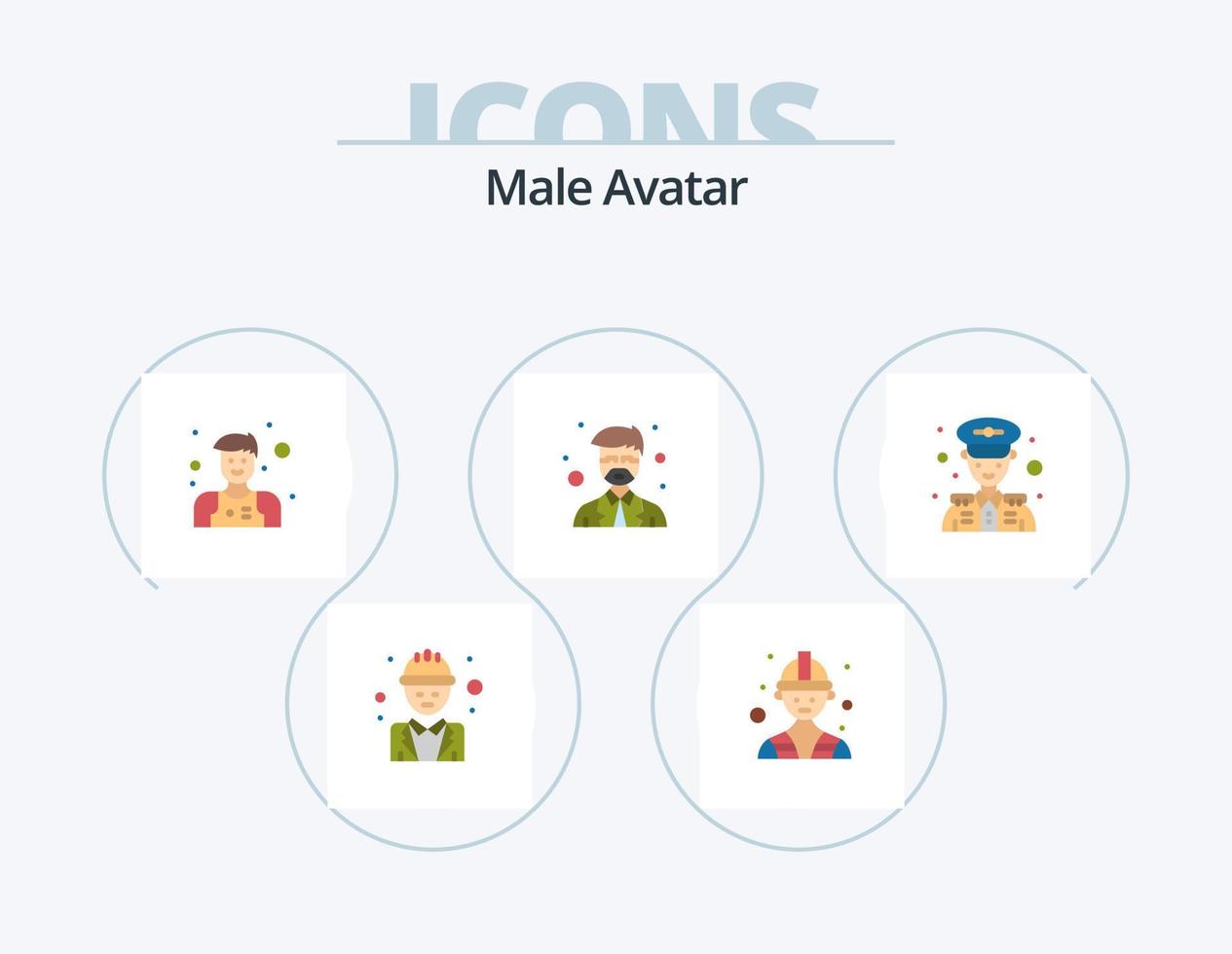 avatar masculino plana icon pack 5 design de ícones. segurança policial. polícia. assistente. professor. mestre vetor