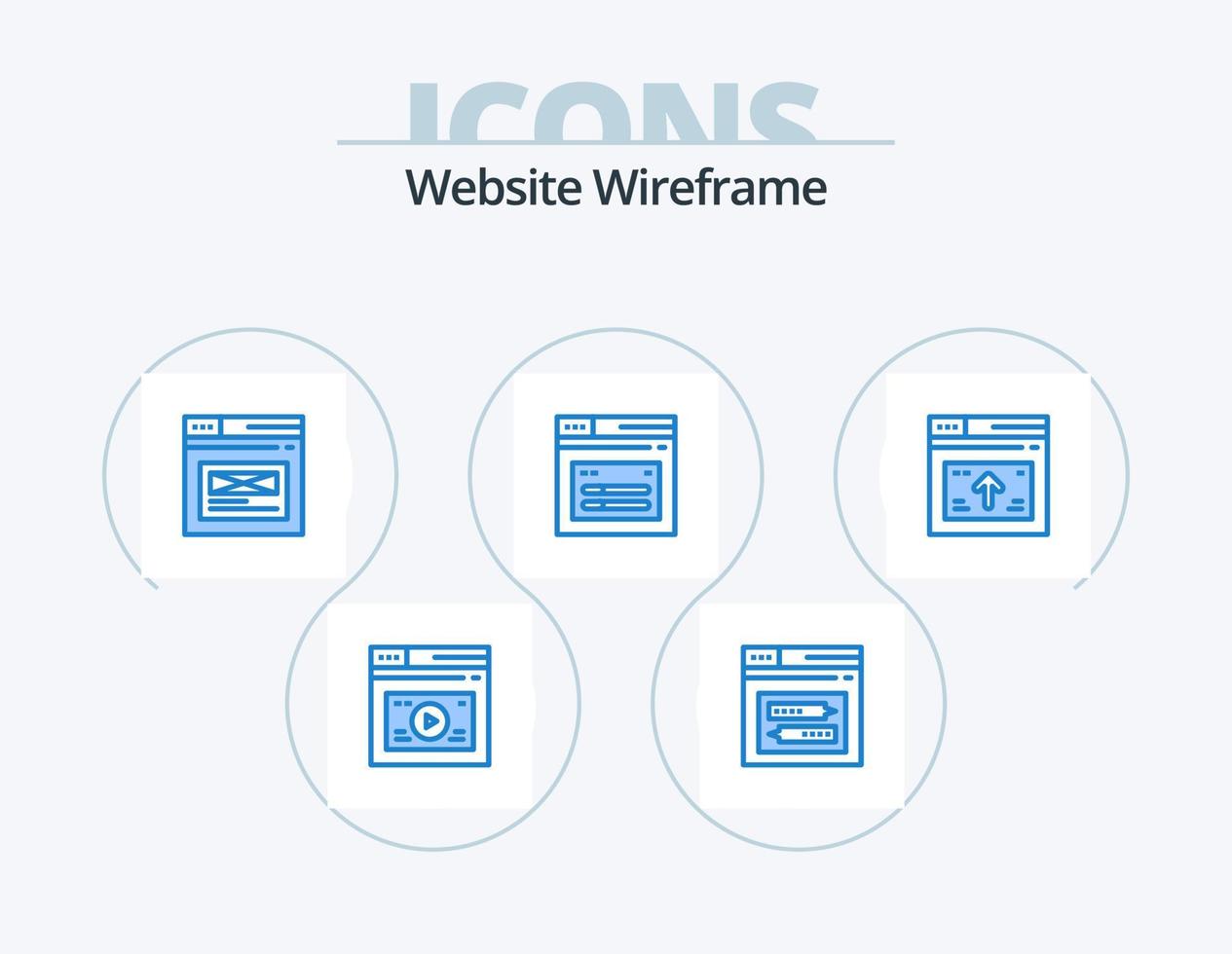 site wireframe azul icon pack 5 design de ícones. rede. Internet. local na rede Internet. projeto. rede vetor