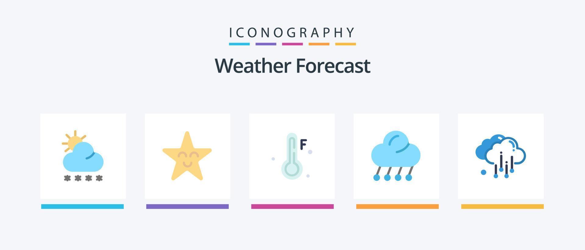 pacote de ícones do tempo plano 5, incluindo clima. nuvem. temperatura. clima. lua. design de ícones criativos vetor
