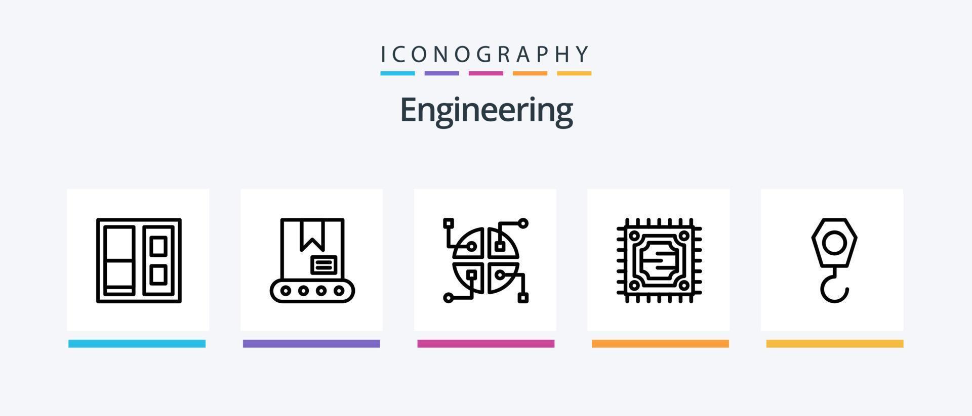 pacote de ícones da linha 5 de engenharia, incluindo régua. construção. construção. ângulo. escala. design de ícones criativos vetor