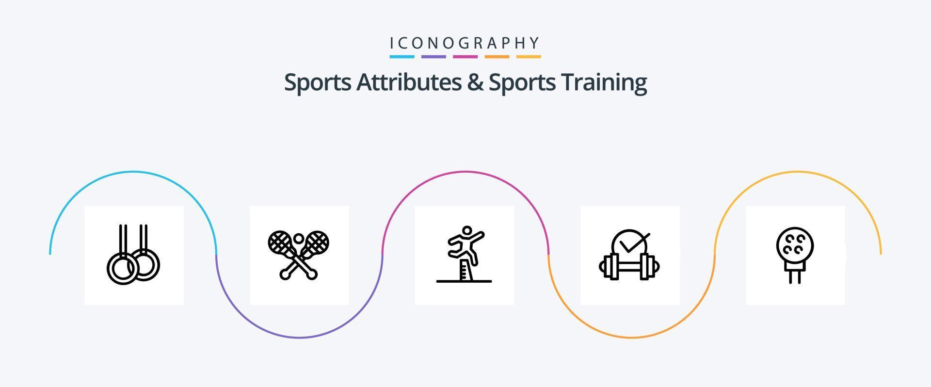 atributos esportivos e pacote de ícones da linha 5 de treinamento esportivo, incluindo bola. esporte. pulando. burro. haltere vetor