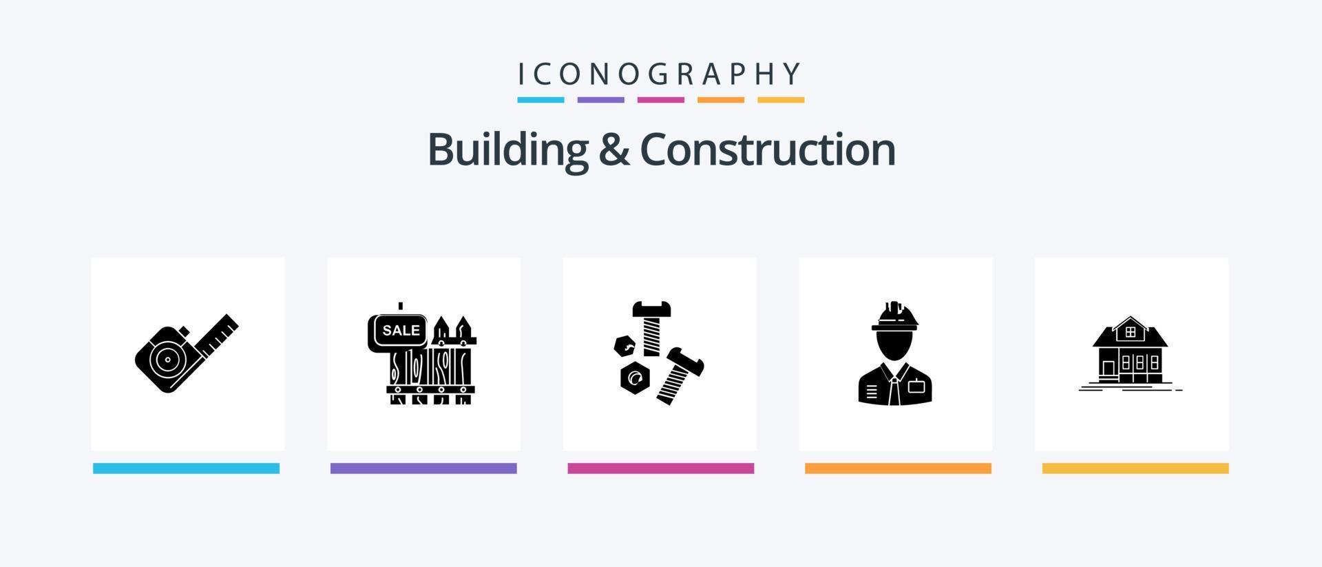 pacote de ícones de construção e glifo 5, incluindo construtor. indústria. jardim. trabalhador. parafuso. design de ícones criativos vetor