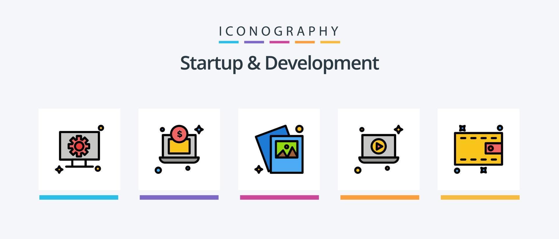 a linha de inicialização e desenvolvimento preencheu o pacote de 5 ícones, incluindo . rede. dólar. compartilhar. dinheiro. design de ícones criativos vetor