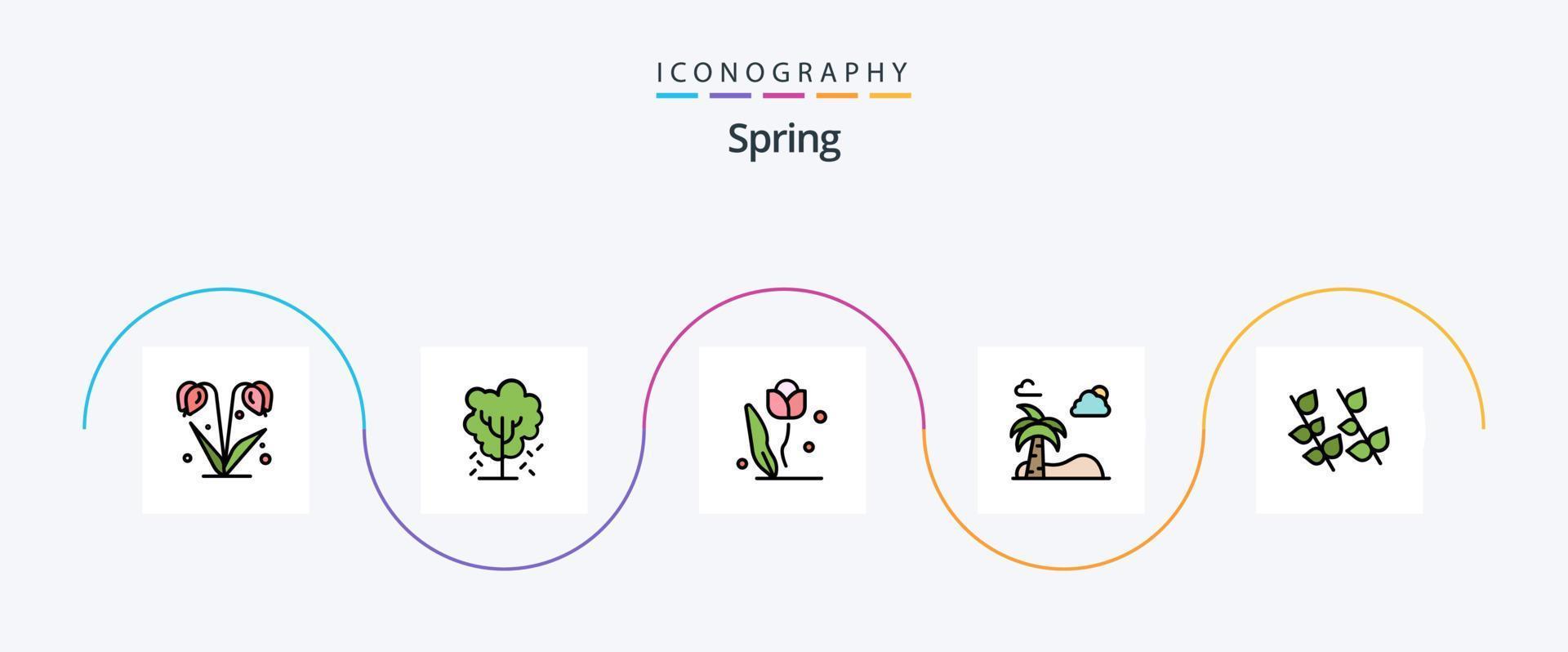 linha de primavera cheia de pacote de 5 ícones planos, incluindo primavera. Palma. primavera. praia. natureza vetor