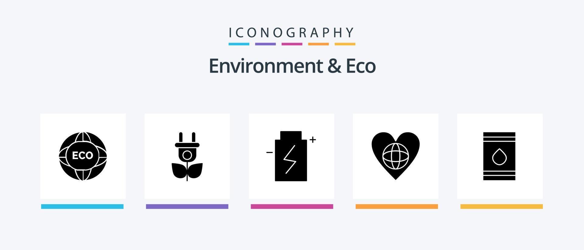 ambiente e pacote de ícones eco glifo 5, incluindo como. mundo. bateria. ambiente. ambiente. design de ícones criativos vetor