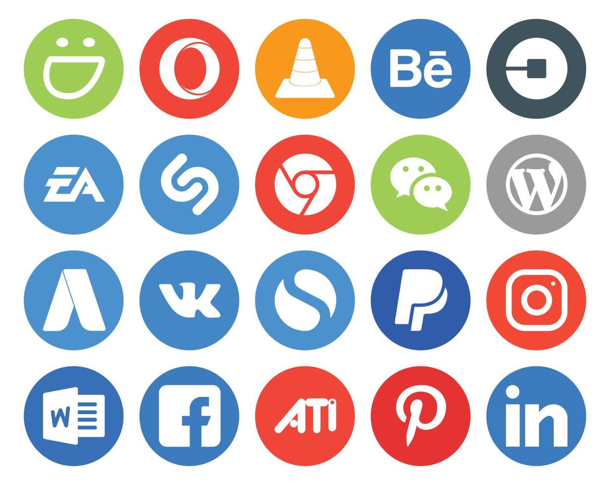 20 pacotes de ícones de mídia social, incluindo cms messenger driver wechat shazam vetor