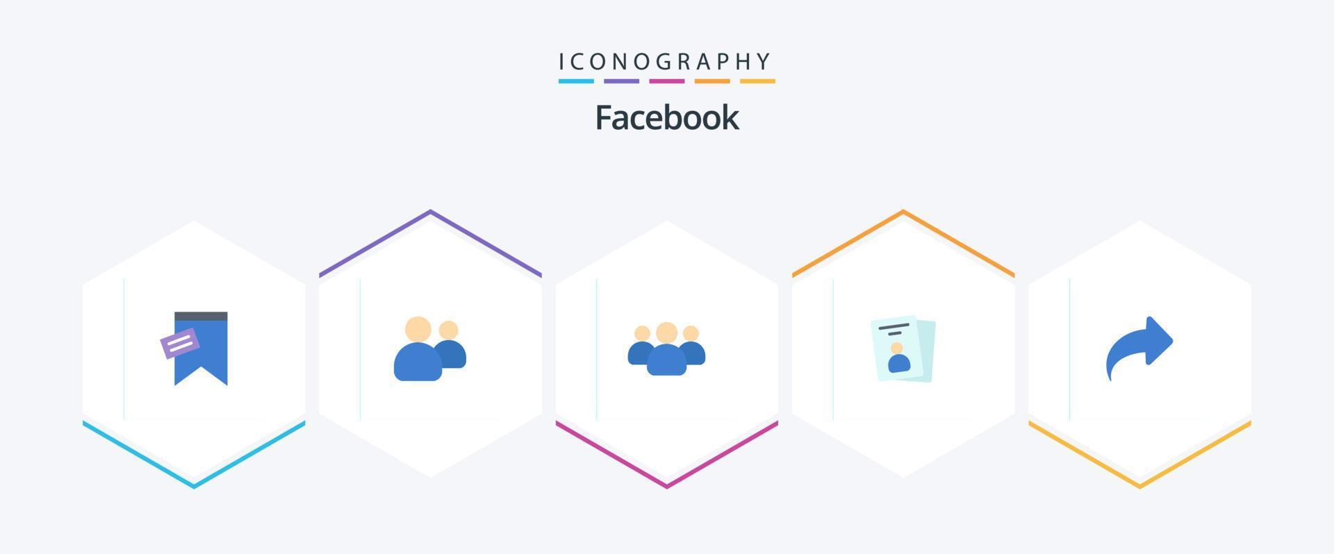 pacote de ícones planos do facebook 25, incluindo . avançar. eu ia. certo. seta vetor