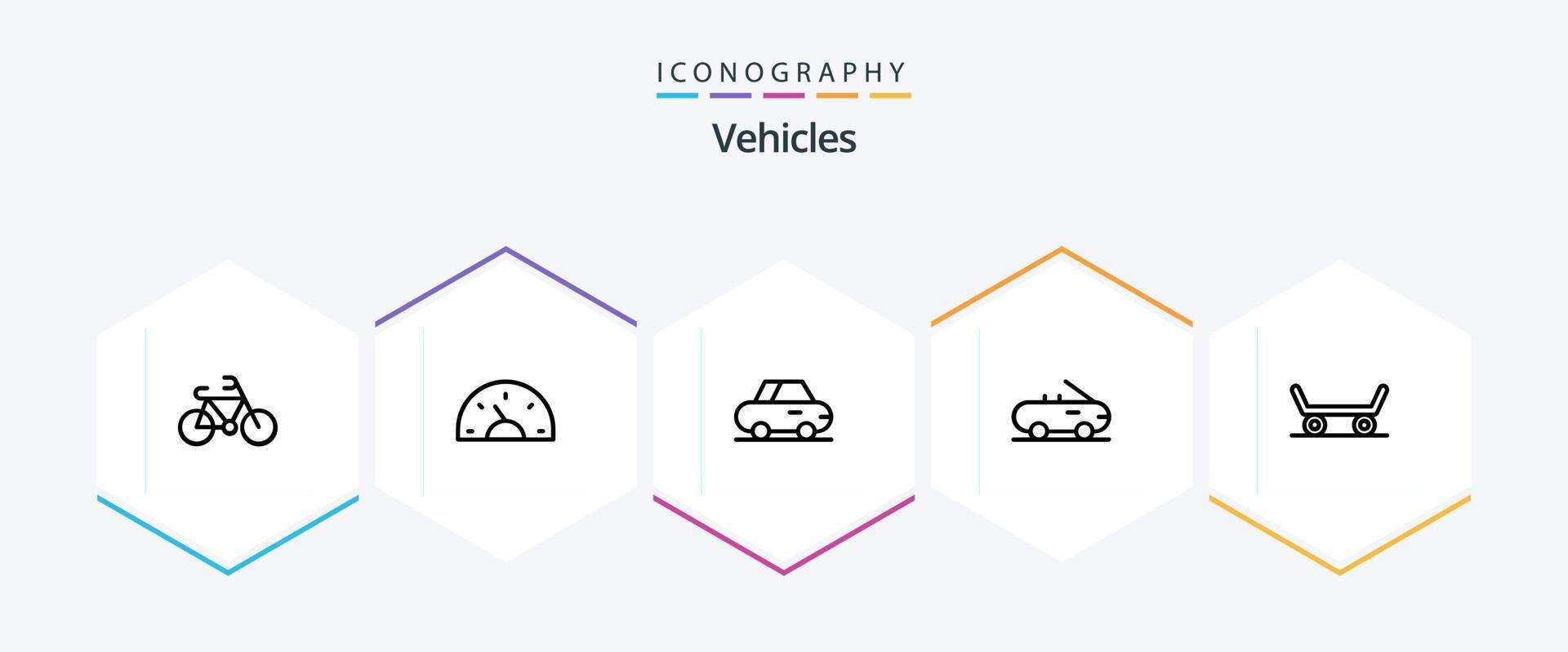Pacote de ícones de 25 linhas de veículos, incluindo . carro. . skate vetor
