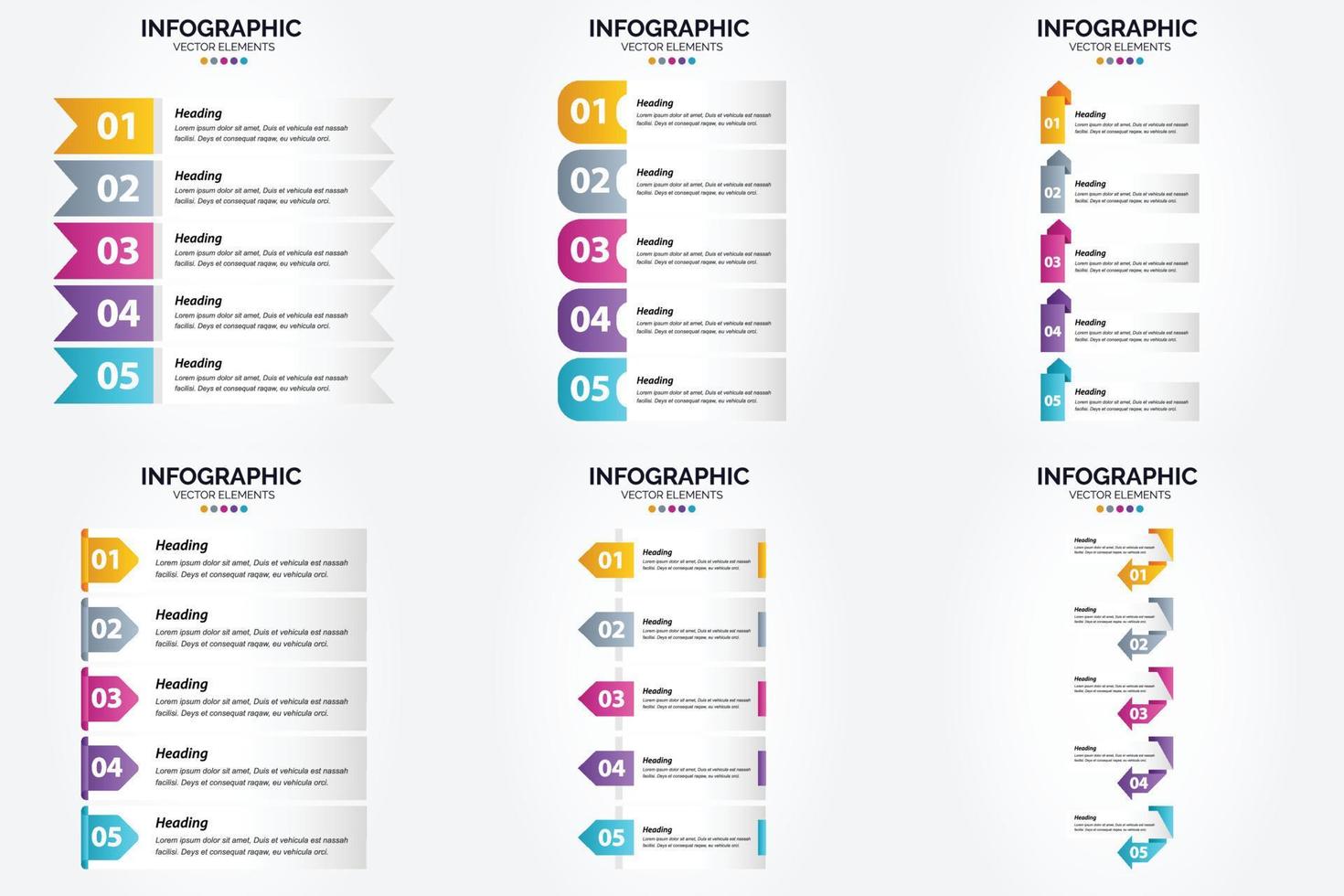 infográficos de ilustração vetorial brilhante e colorido definido para publicidade em brochuras. panfletos. e revistas. vetor