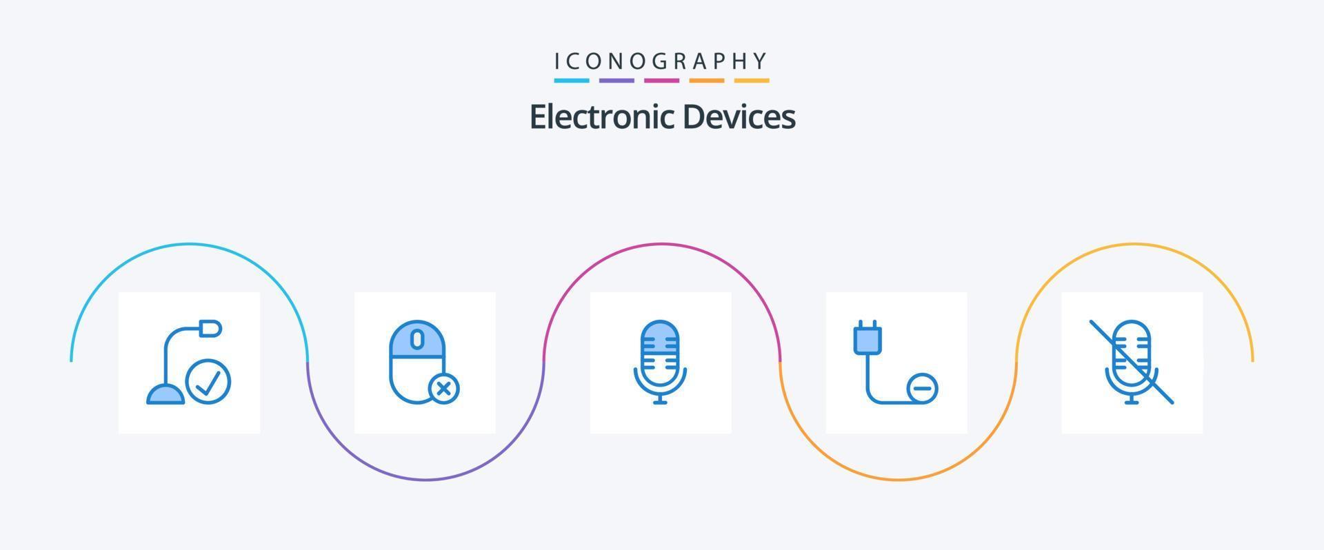 pacote de ícones de 5 dispositivos azuis, incluindo energia. dispositivos. hardware. cordão. microfone vetor