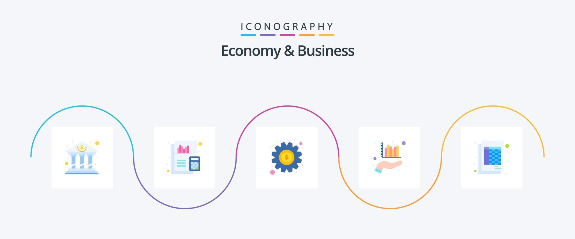 pacote de ícones plana 5 de economia e negócios, incluindo arquivo. mão. engrenagem dados. análise vetor