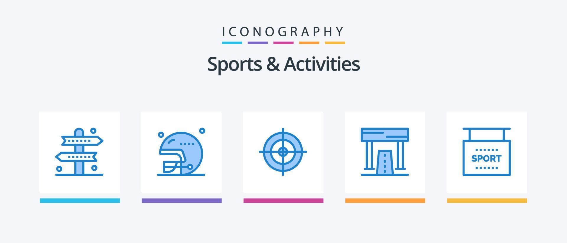 pacote de ícones de esportes e atividades azul 5, incluindo informações. jogo. Esportes. terminar. Atividades. design de ícones criativos vetor