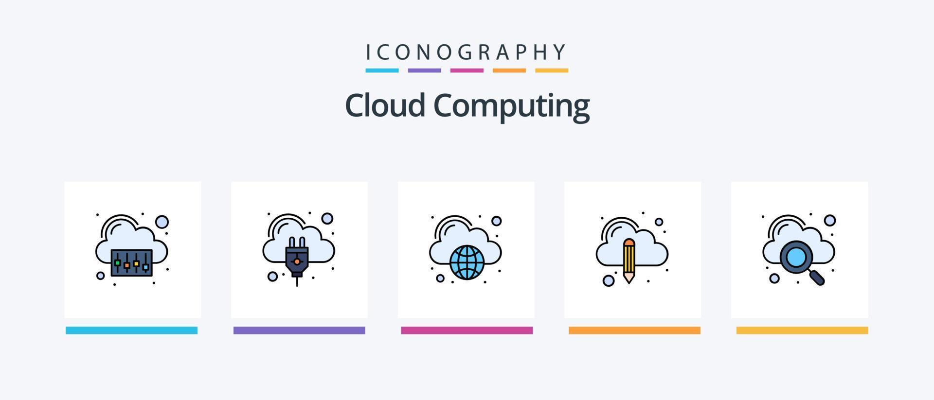 linha de computação em nuvem cheia de 5 ícones, incluindo documento. download. carregar. download. design de ícones criativos vetor