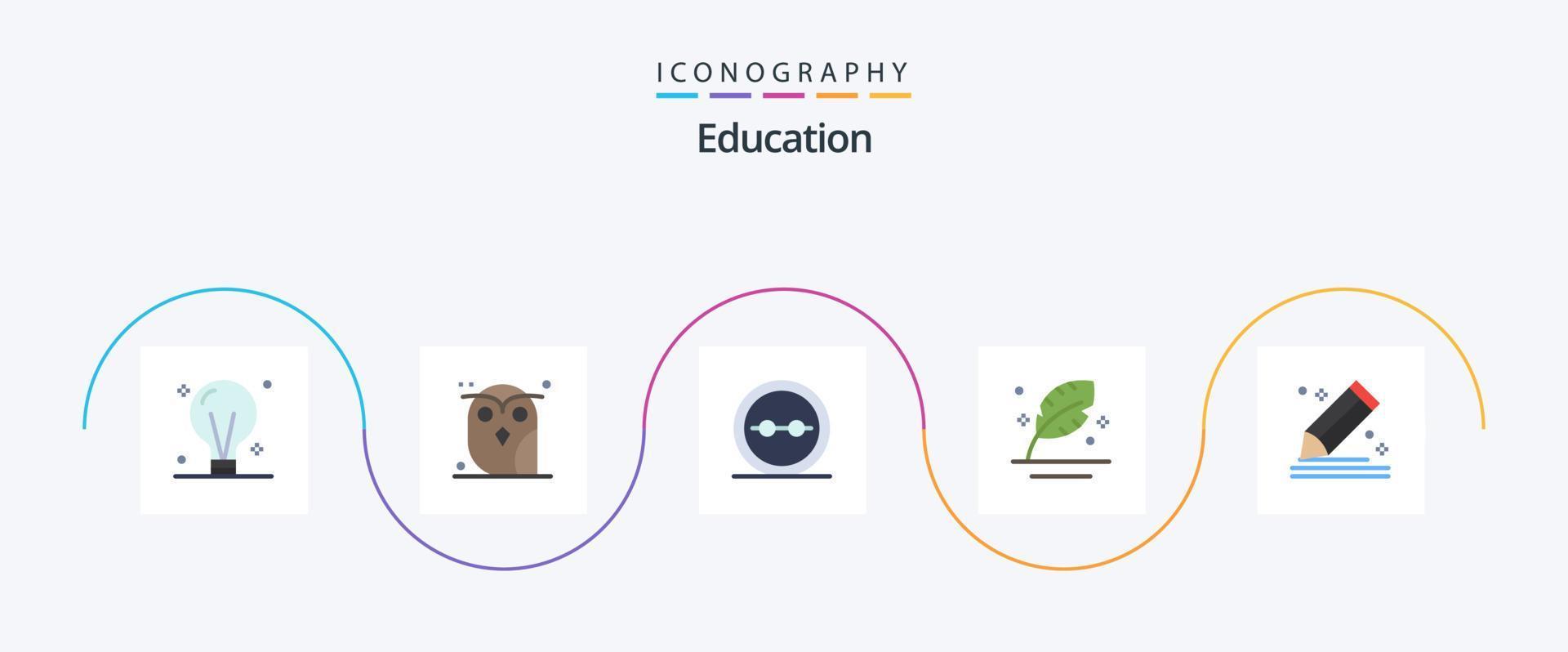 pacote de ícones de educação plana 5, incluindo caneta. pena. coruja. lentes. geek vetor