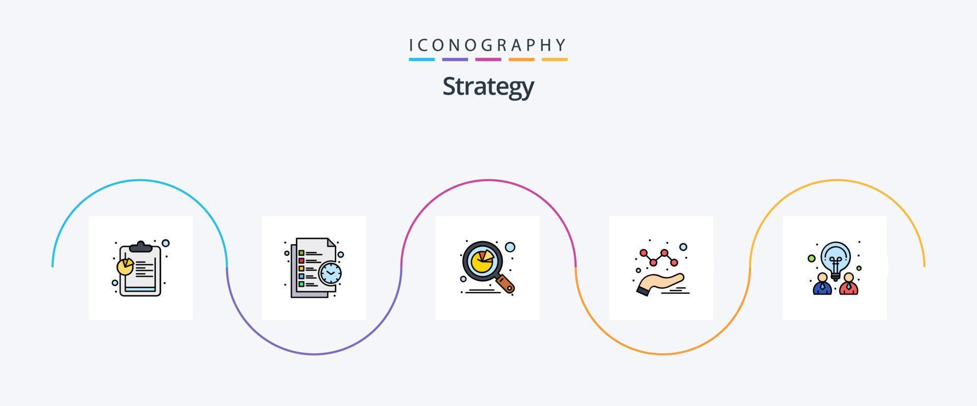 linha de estratégia cheia de pacote de 5 ícones planos, incluindo design. gráfico. análise. dados. procurar vetor
