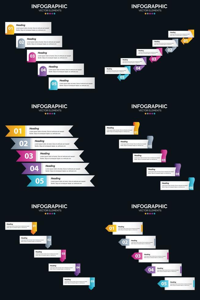 nosso pacote de infográficos vetor 6 apresenta diagramas e linhas do tempo exclusivos e envolventes.