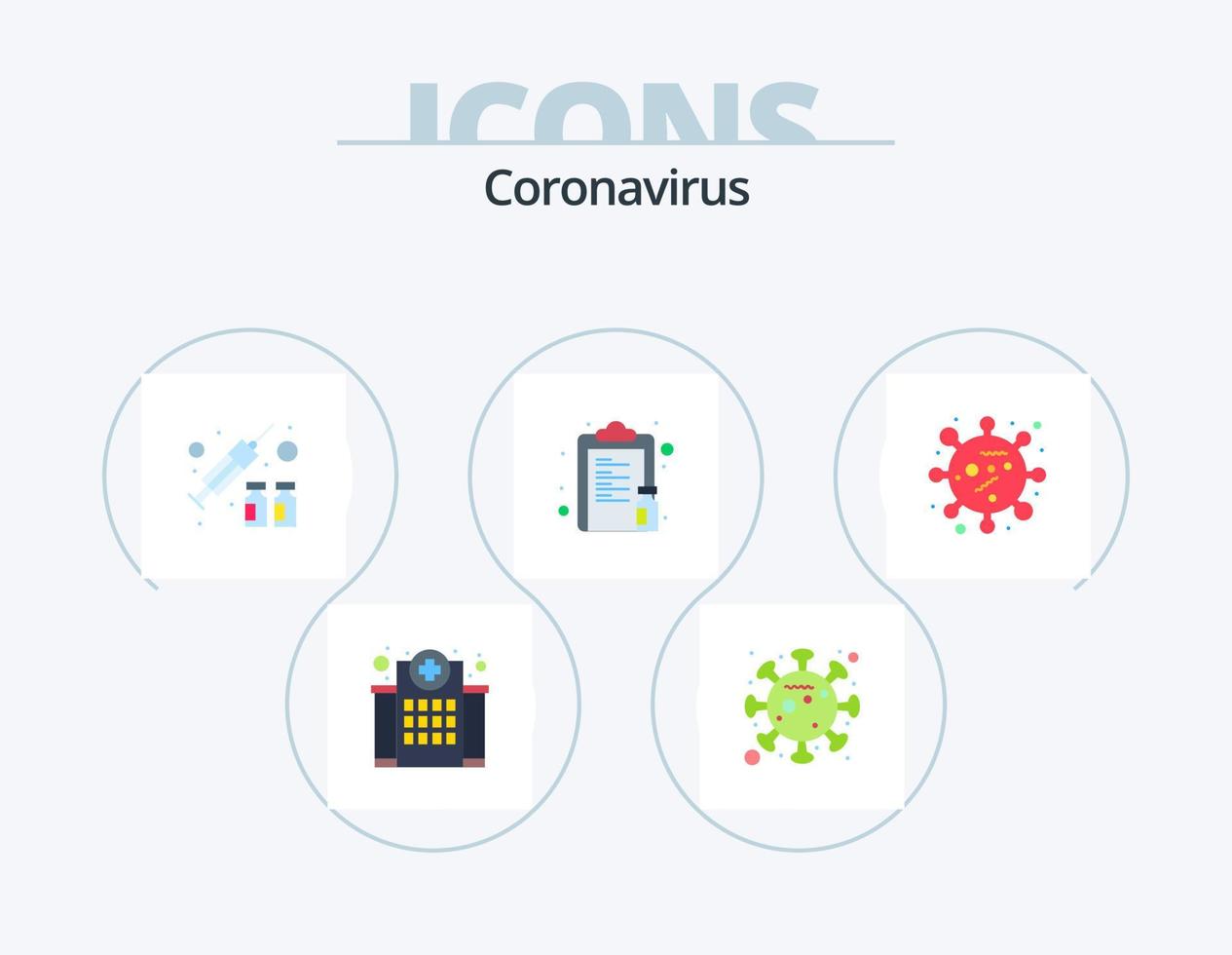 design de ícones do pacote de ícones planos de coronavírus 5. papel. medicamento. epidemia. lista. vírus vetor