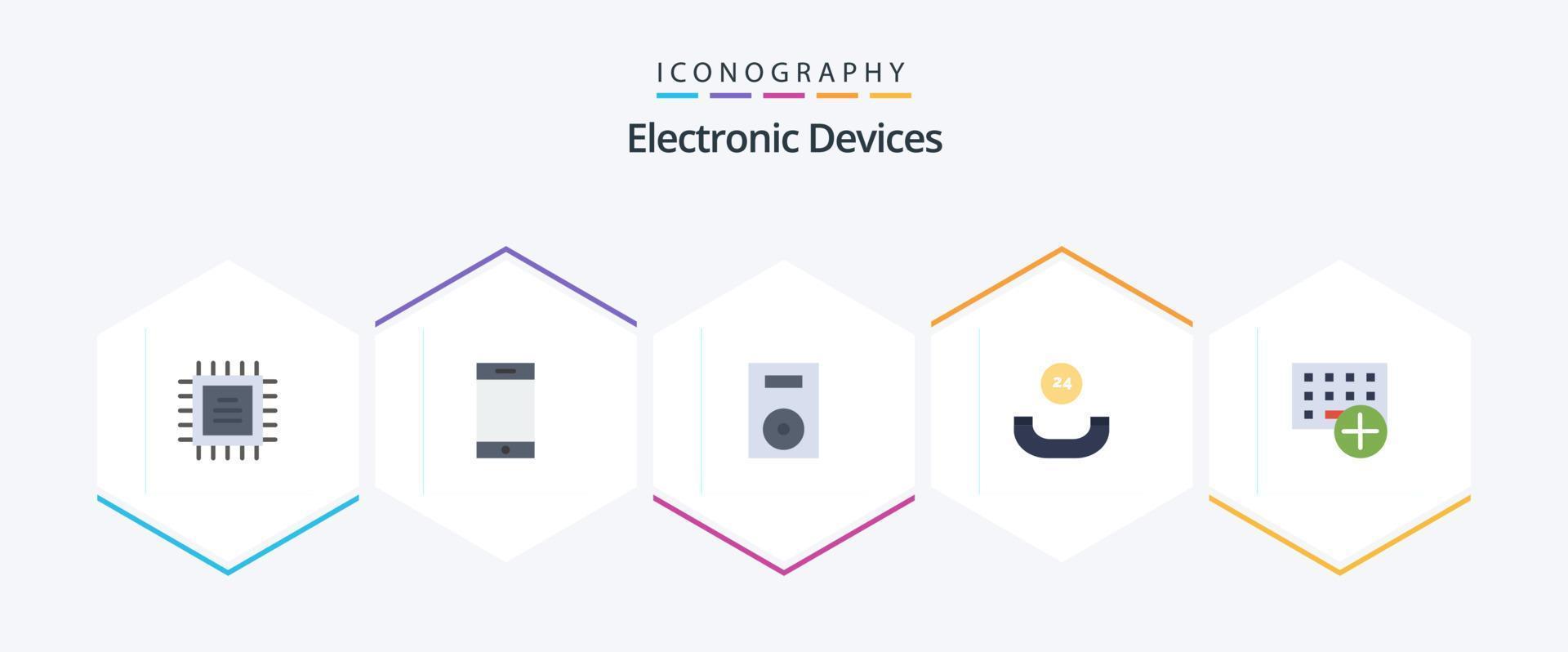 dispositivos 25 pacote de ícones planos, incluindo gadget. computadores. produtos. adicionar. chamar vetor