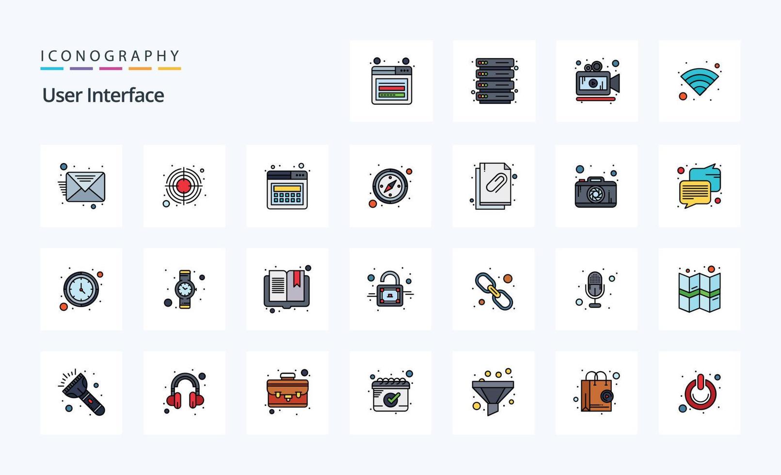 Pacote de ícones de estilo preenchido com 25 linhas de interface do usuário vetor