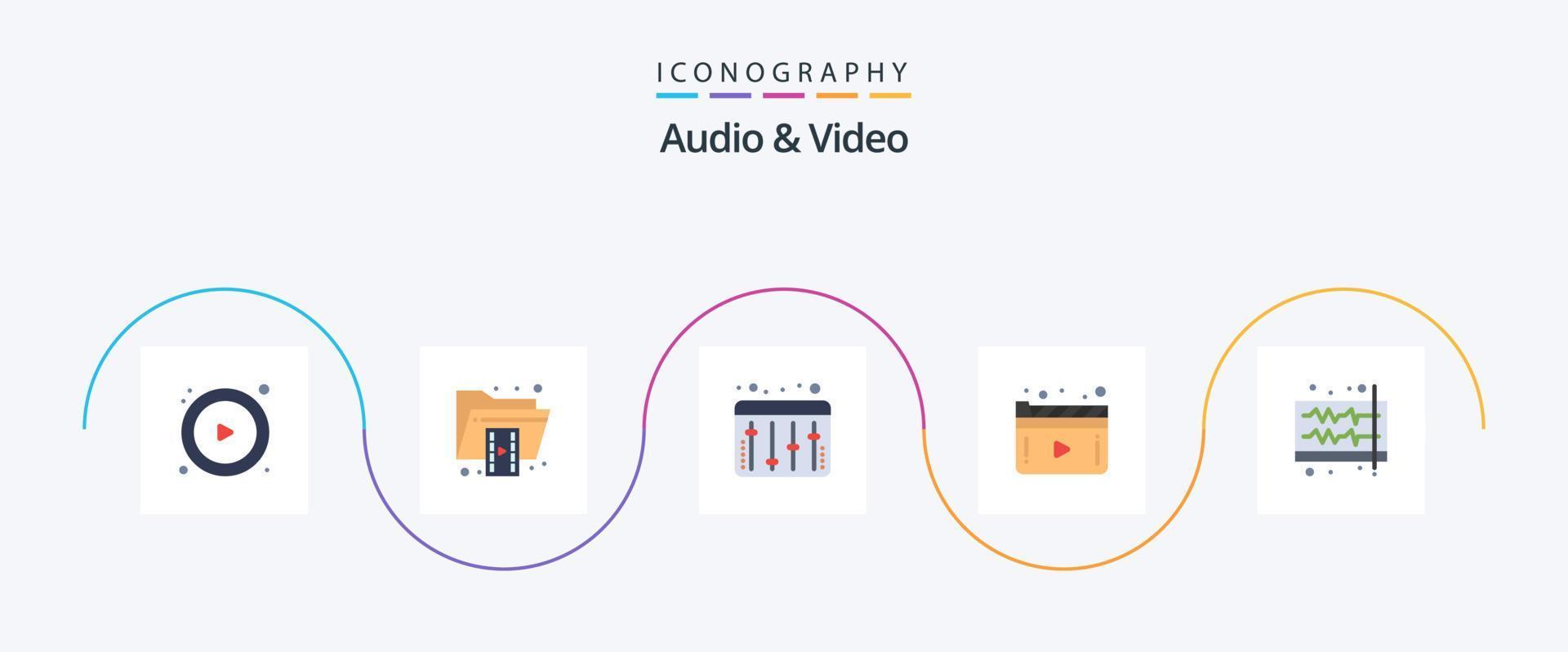 pacote de ícones de áudio e vídeo plano 5, incluindo som. áudio. ajustamento. jogar. filme vetor