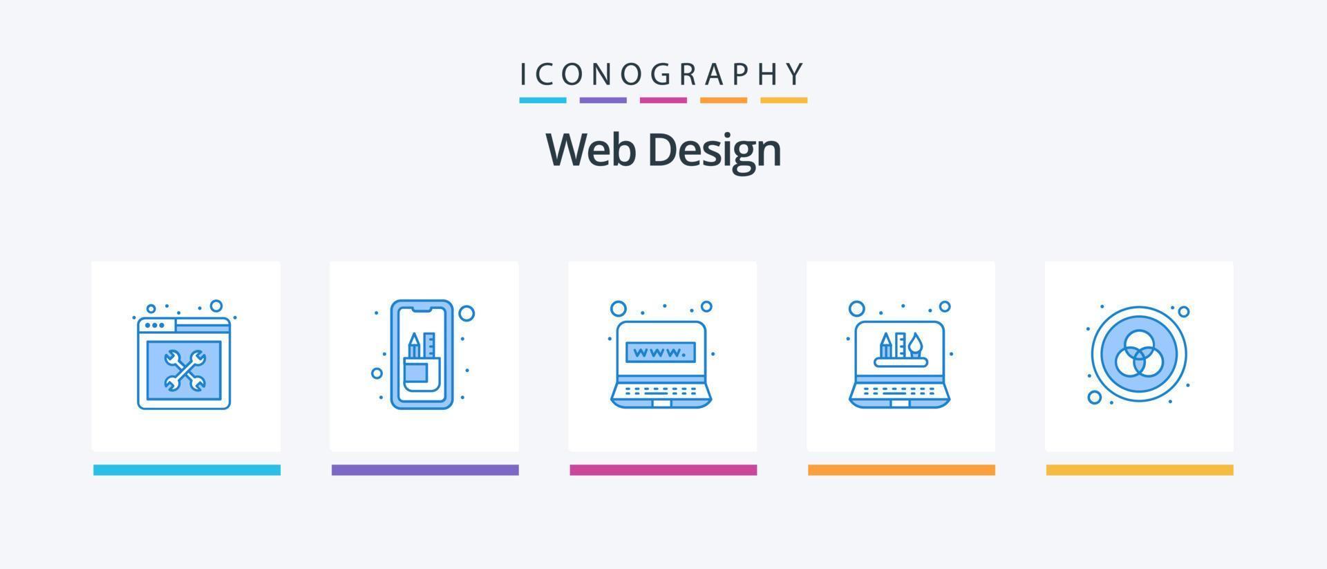 pacote de ícones de design web azul 5, incluindo cor. gráfico. tábua. ferramentas. Internet. design de ícones criativos vetor