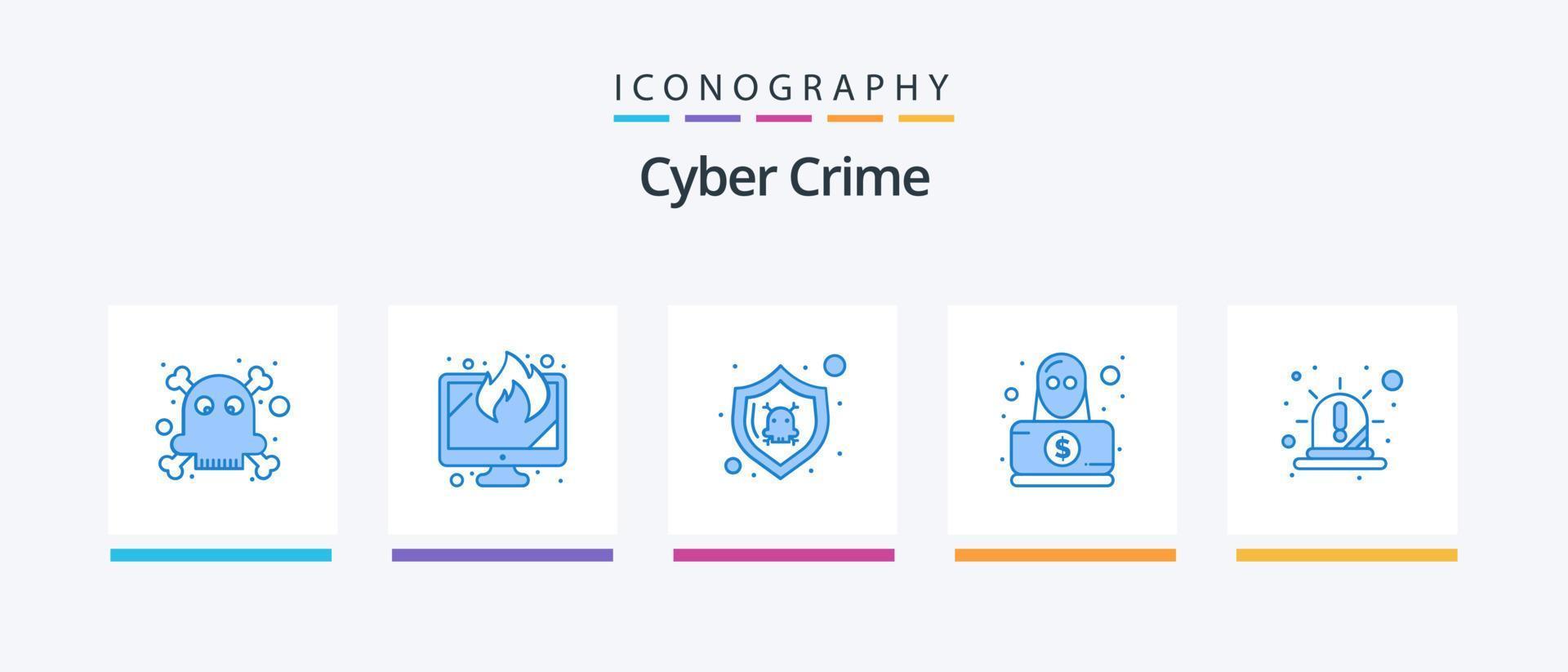 pacote de ícones de crime cibernético azul 5, incluindo luz. alerta. proteger. roubo. hacker. design de ícones criativos vetor