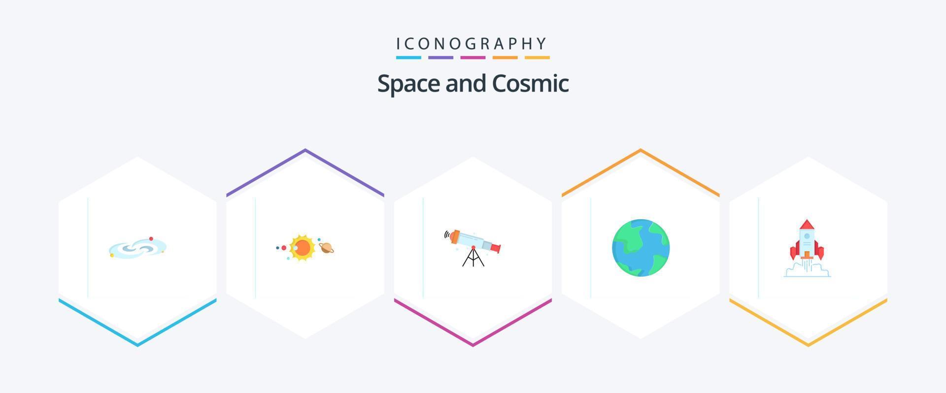 pacote de ícones planos do espaço 25, incluindo mundo. terra. sistema solar. ampliação. espaço vetor
