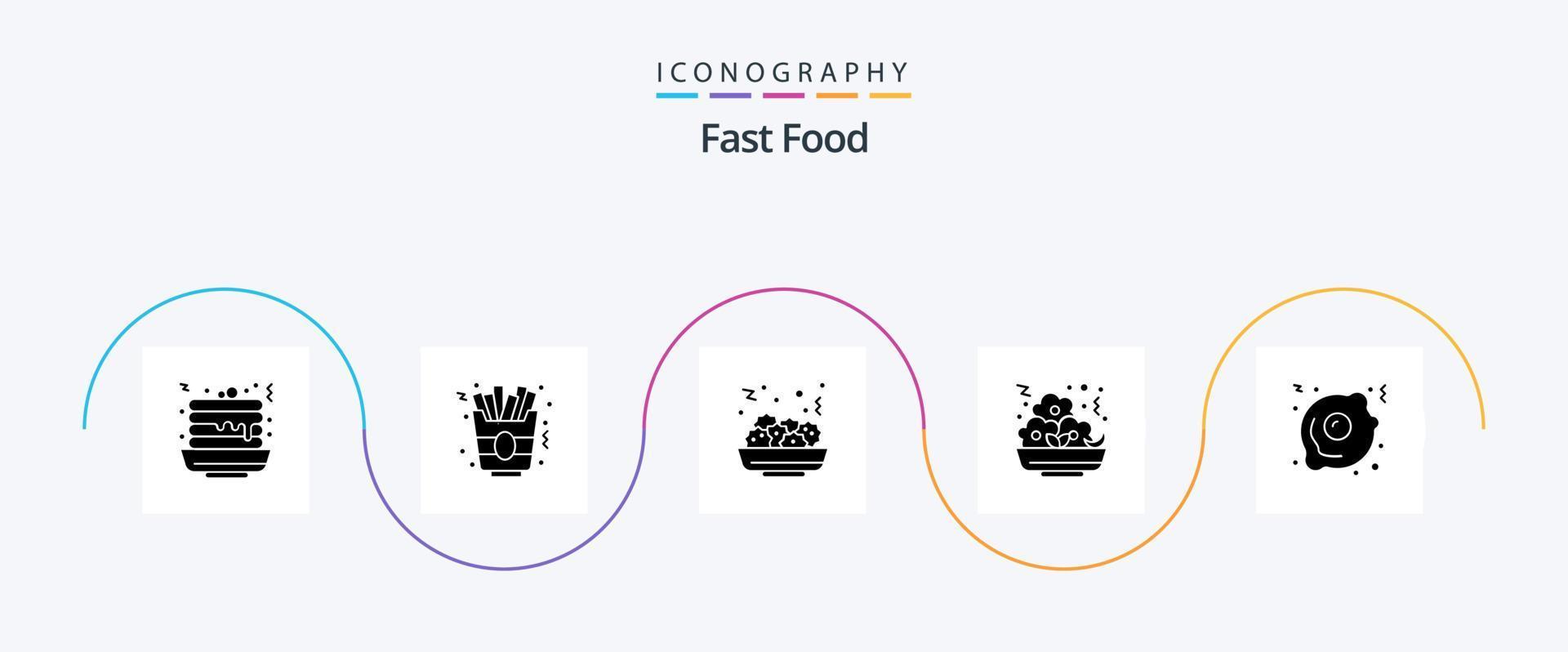 pacote de ícones de glyph 5 de fast food, incluindo . comida rápida. comida. ovo frito. refeição vetor